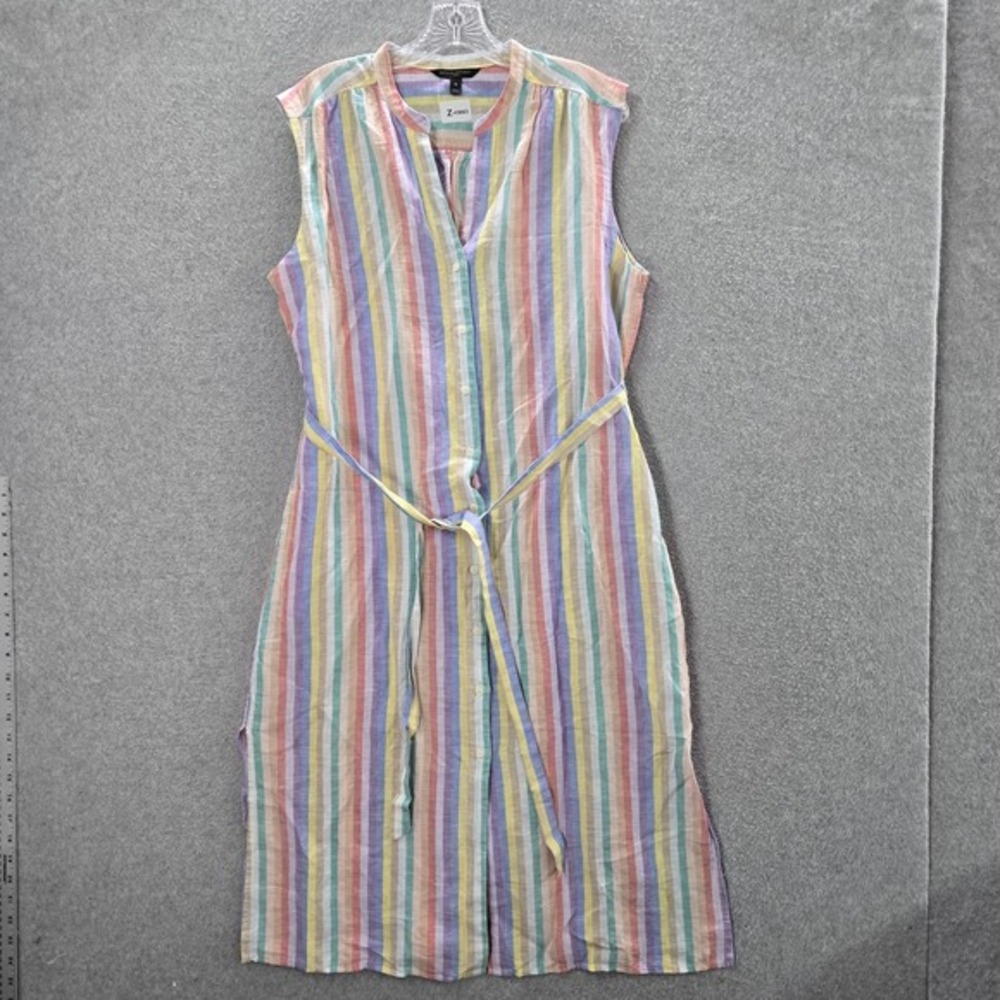 Banana Republic Women Dress 14 Pink Striped Knee Length Shirt Sleeveless Linen